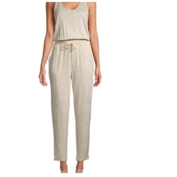 Splendid Beige Ole leopard Print Sleeveless Jumpsuit small S Pockets - Picture 3 of 8